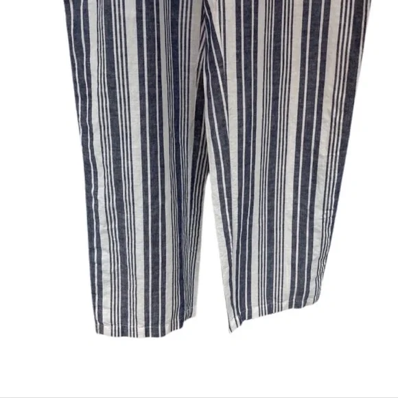 Liz Claiborne Striped Linen Blend Beach Pants M White Navy Drawstring Waist - Picture 4 of 11
